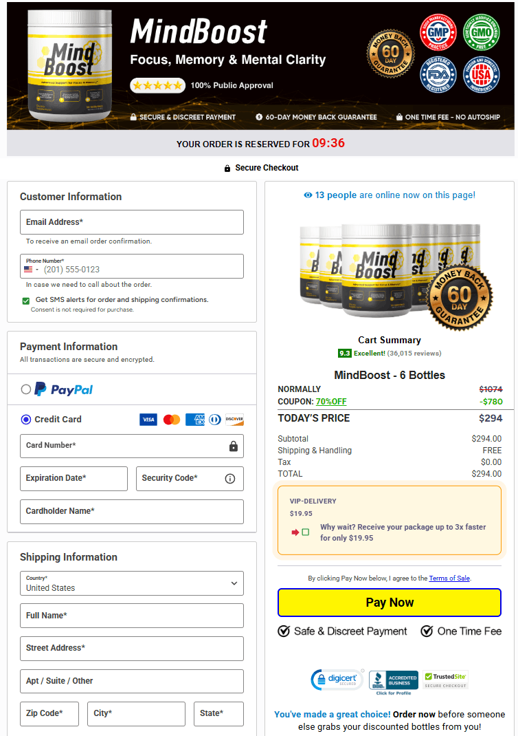 Mind Boost order page